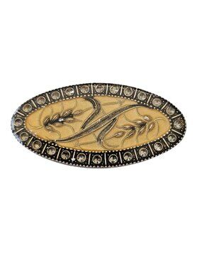 Catherine Popesco Rhinestone Wheat Sheath Oval Resin Brooch Pin Signed, J39